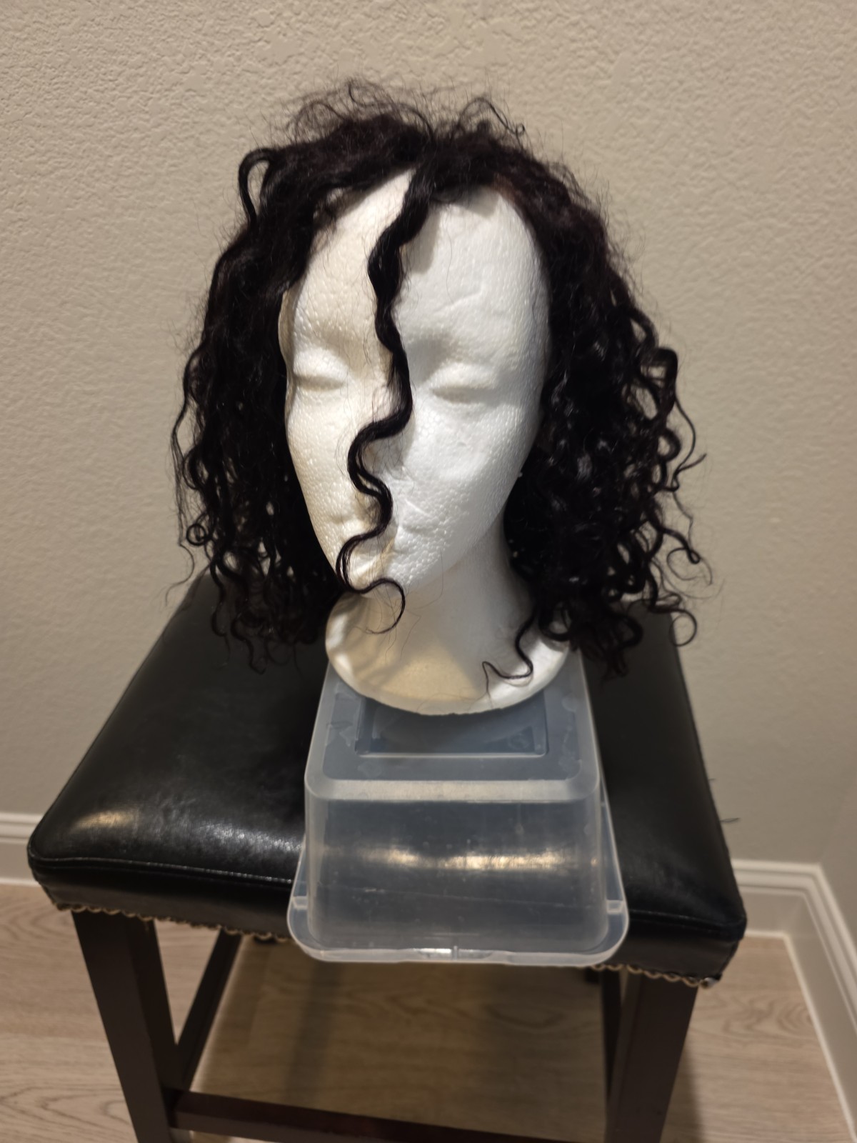 Lace Frontal Black Human Hair Curly Medium Length Wig