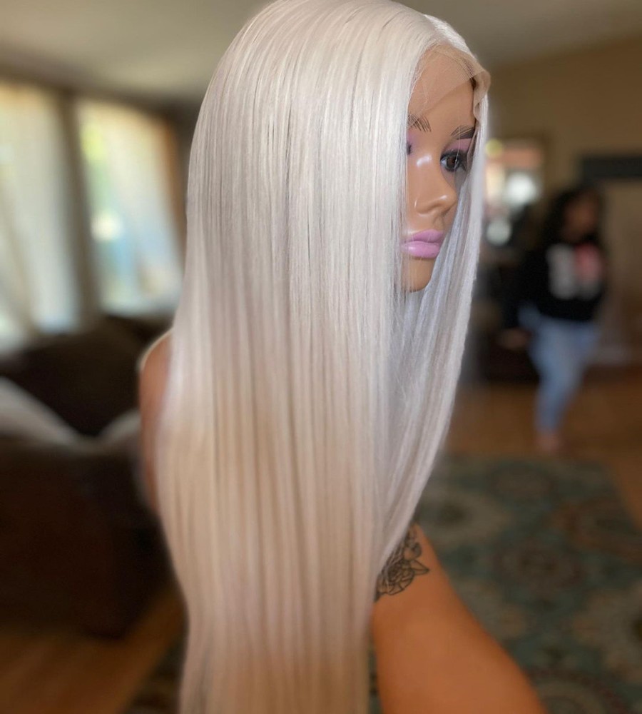 Synthetic Hair Pre Plucked Lace Front Wig Bleach blonde Long Straight