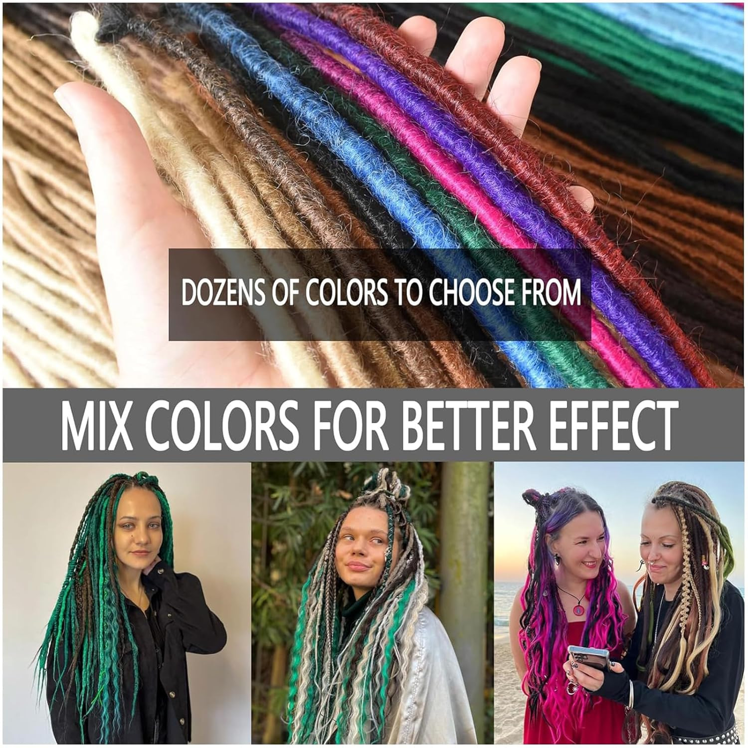Dreadlock Extensions Dark Brown Wool Double Ended DE End Dreads 15 Strands