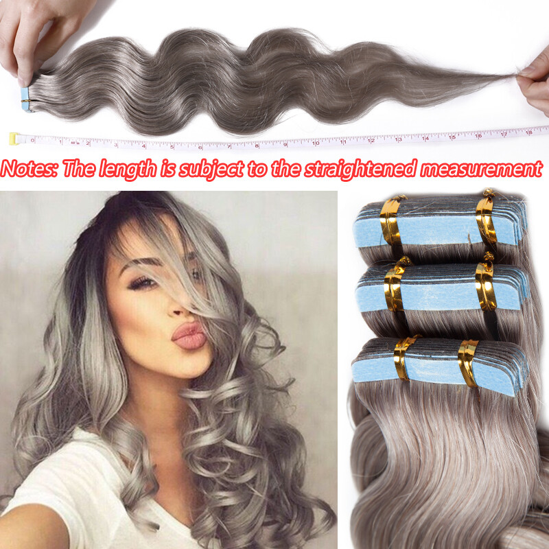 Skin Weft Remy Real Human Hair Extensions Tape In Full Head 200g WAVY Balayage