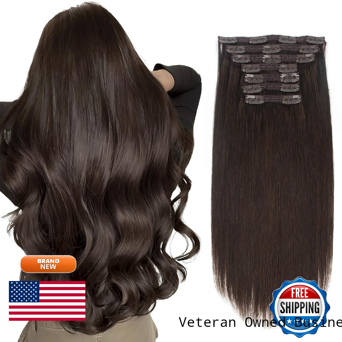 Sixstarhair Clip In Hair Extensions Human Hair Dark Brown 140G Clip In Hair