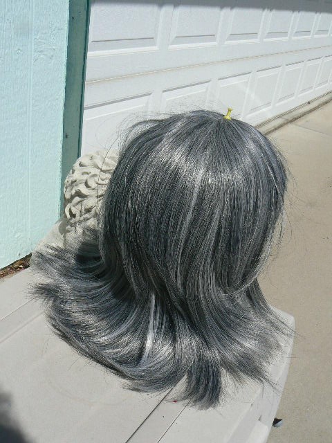 SALT AND PEPPER GRAY WOMANS WIG USED