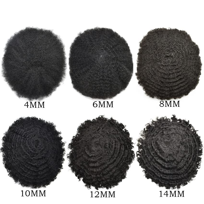 Afro Toupee for Black Men Durable Mono Afro Weave Kinky Curly Mens Wig Hair Unit