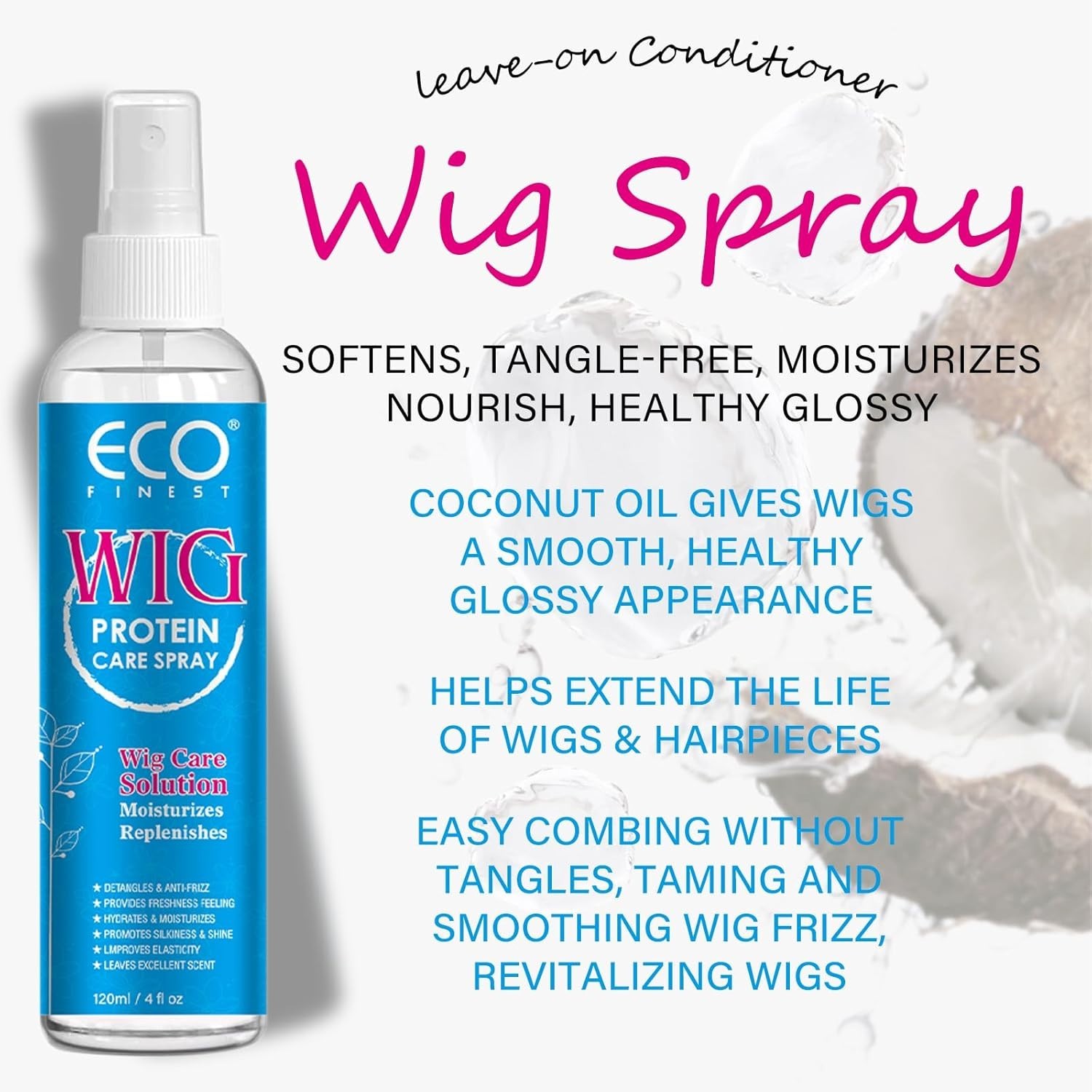 Wig Hair Care Spray for Synthetic and Natural Hair Wigs, Smooth and Anti-Frizz
