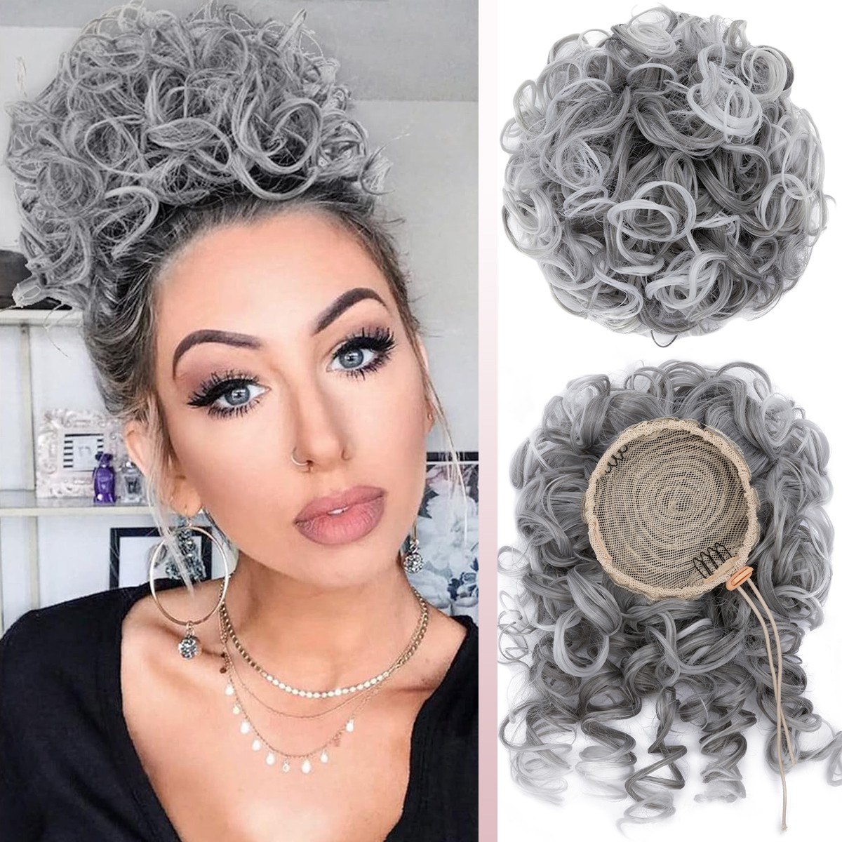 Messy Bun Hair Drawstring Loose Curly Scrunchies Thick Hairpieces Updo Fake Buns