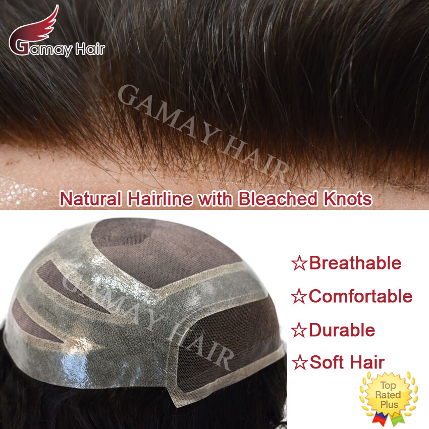French Lace Front Mens Toupee Hairpiece Monofilament Hair System Replacement Wig