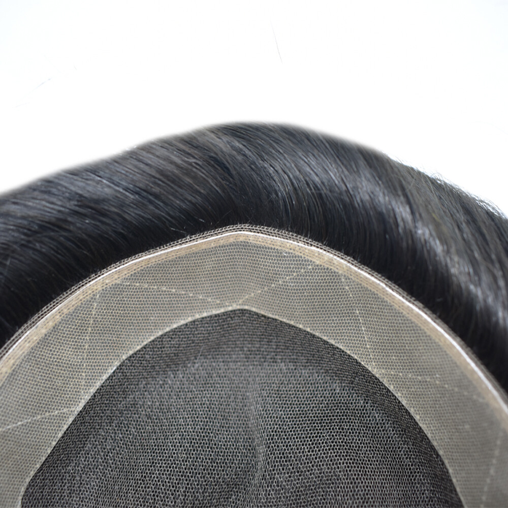 Mens Toupee French Lace Hairpiece Poly Skin PU Around Hair Unit Replacement Wigs