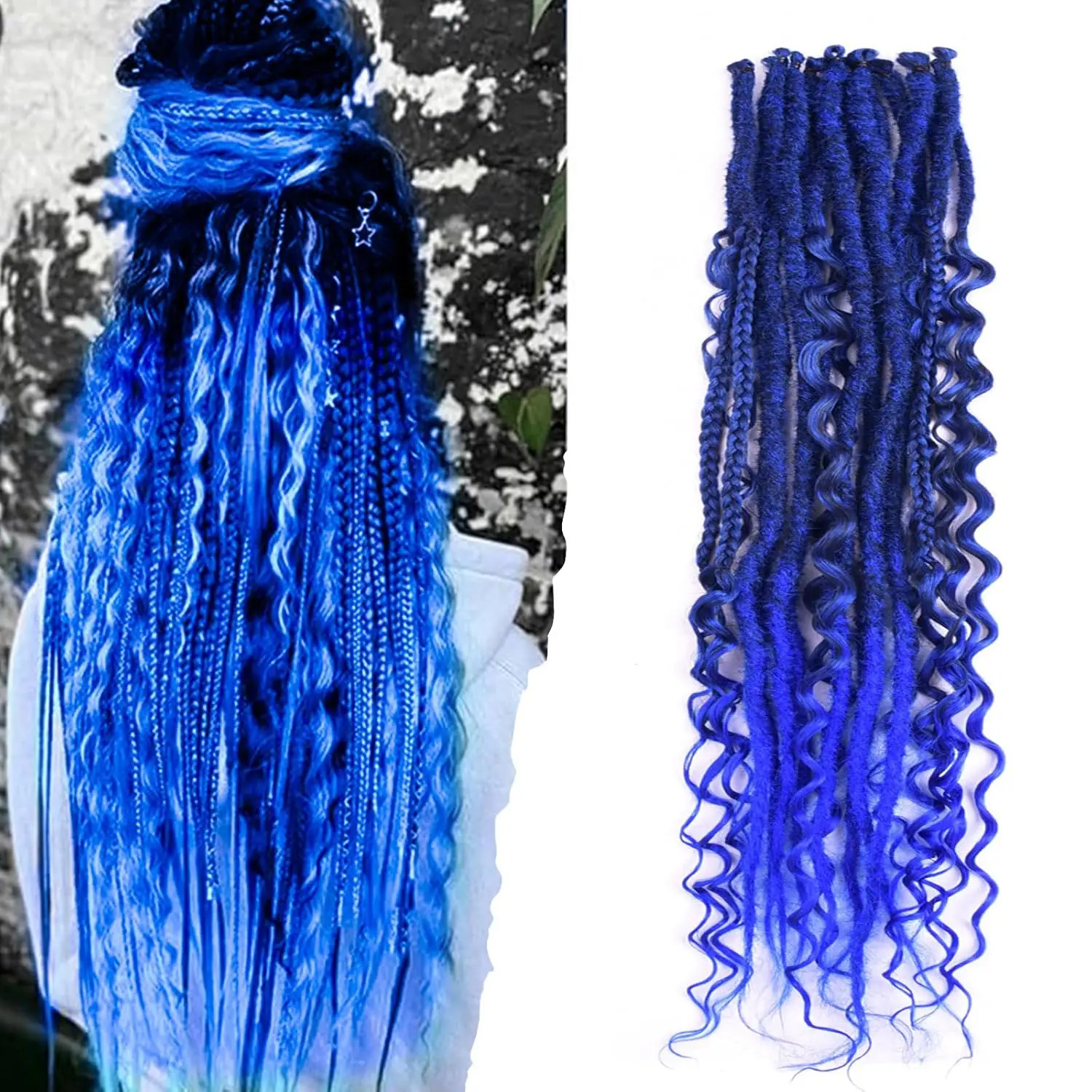 Hippie Style 3 In 1 Mixed Single End Dreadlocks 24 Inch 8 Strands Synthetic