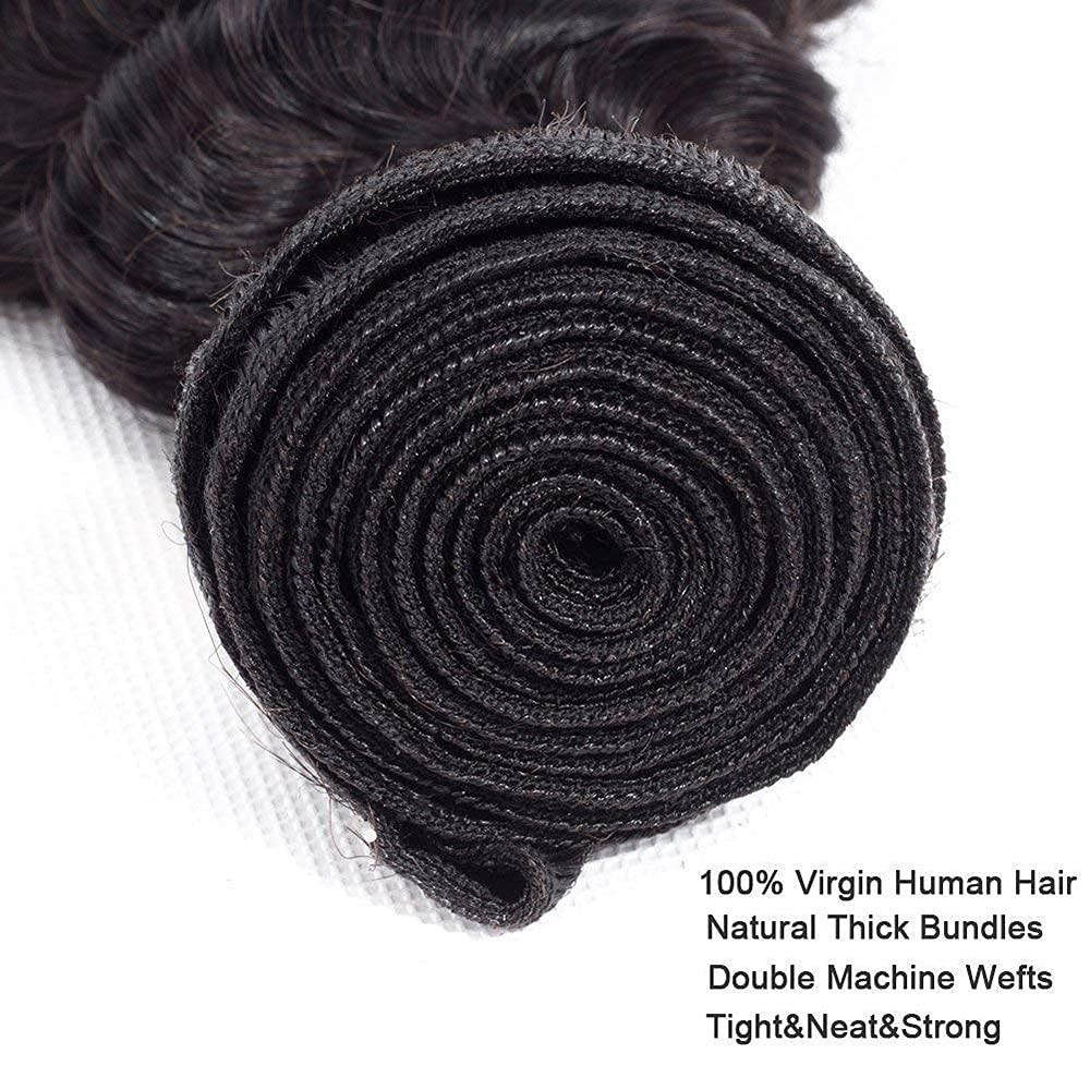 Human Hair Bundles #1B Natural Color Deep Wave Bundles 12 14 16 Inch Unproces…