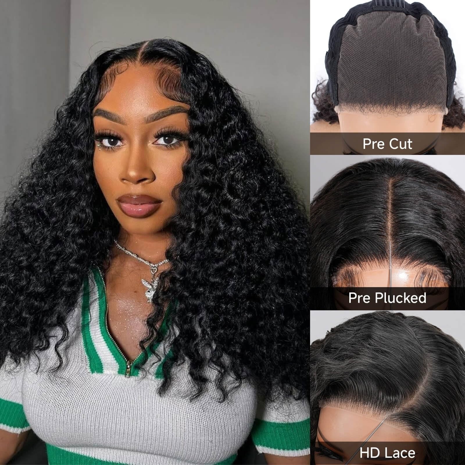 28″ Deep Wave Glueless Human Hair Wig – 5×5 HD Lace Closure, Pre-Plucked, 200 De