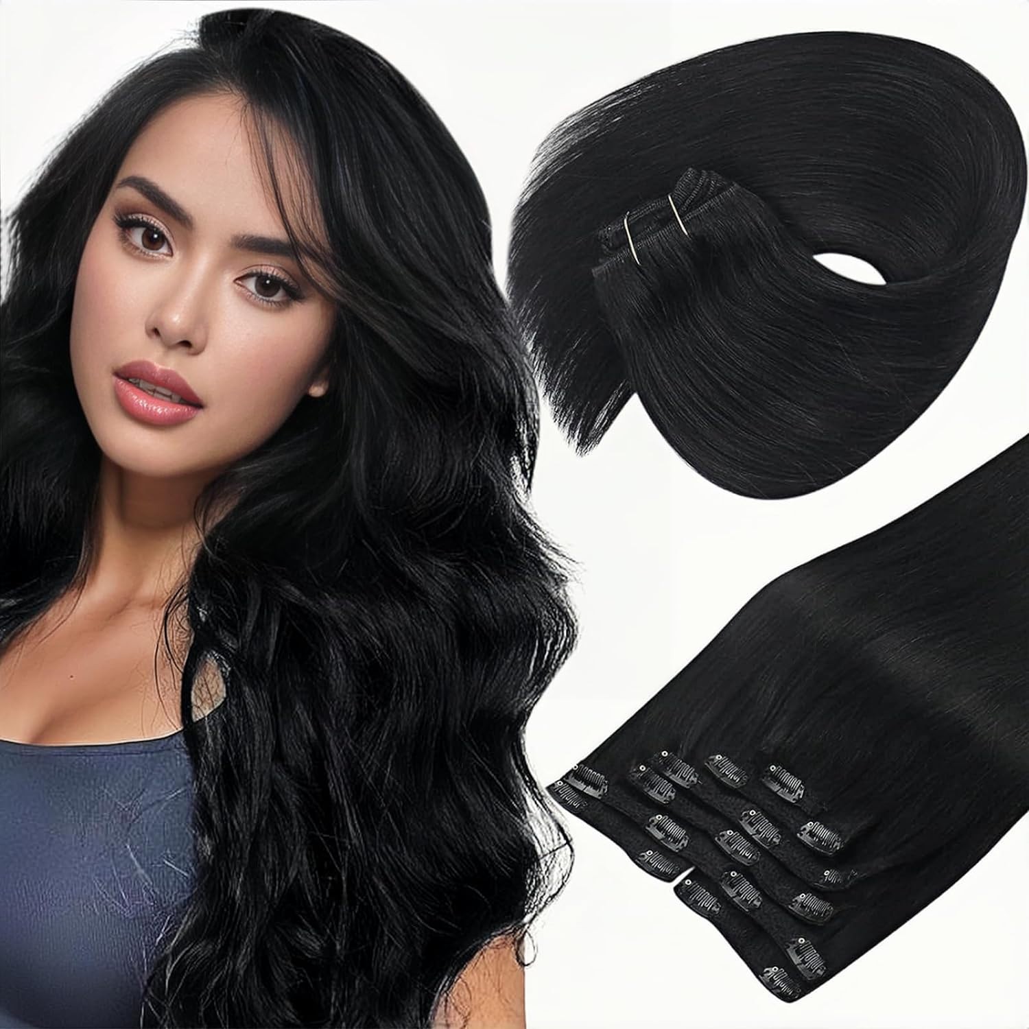 Clip in Hair Extensions Real Human Hair Clip-on Remy Hair Thick Balayage Colors