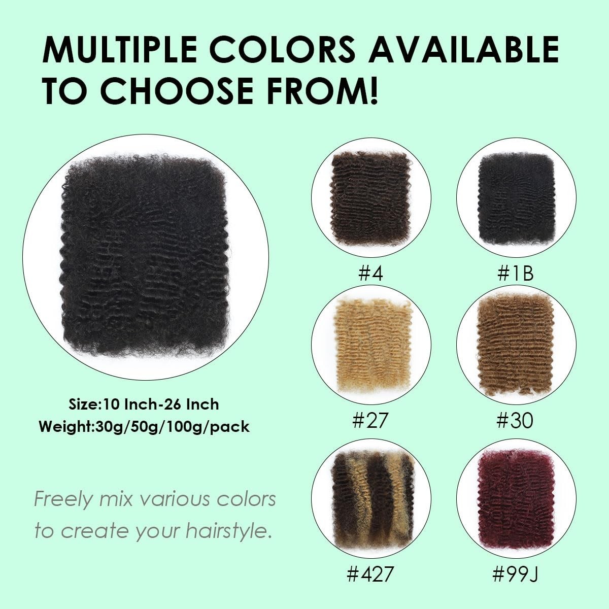 26″ Afro Kinky Bulk Human Hair for Dreadlock Extensions & Repair – Medium Brown,