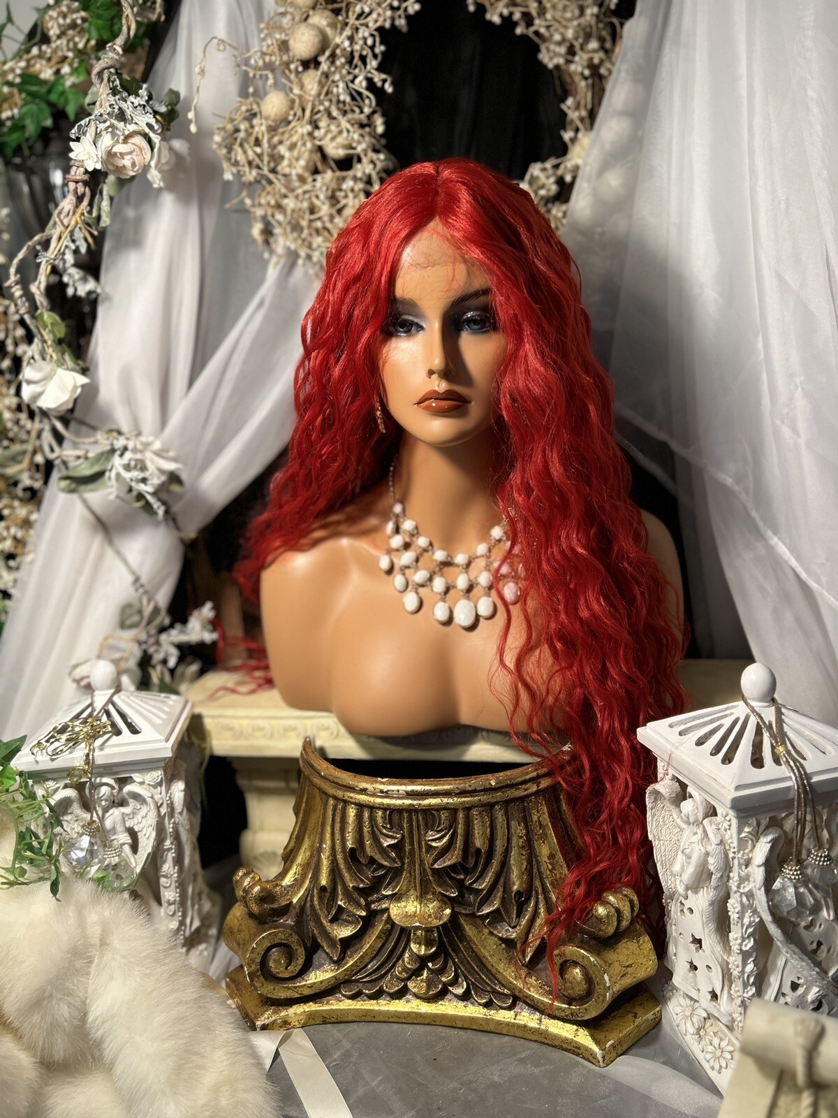 BOLD RED BEAUTY WITH 30”DEEP WAVES, HD LACE FRONT W/5” M. PART, BLEND HH WIG💋