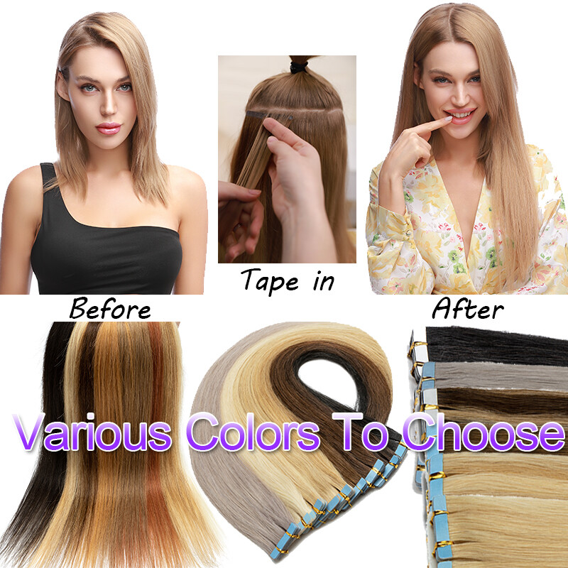60pcs American Skin Weft Tape In Hair Extensions Full Head 100% Remy Human Hair