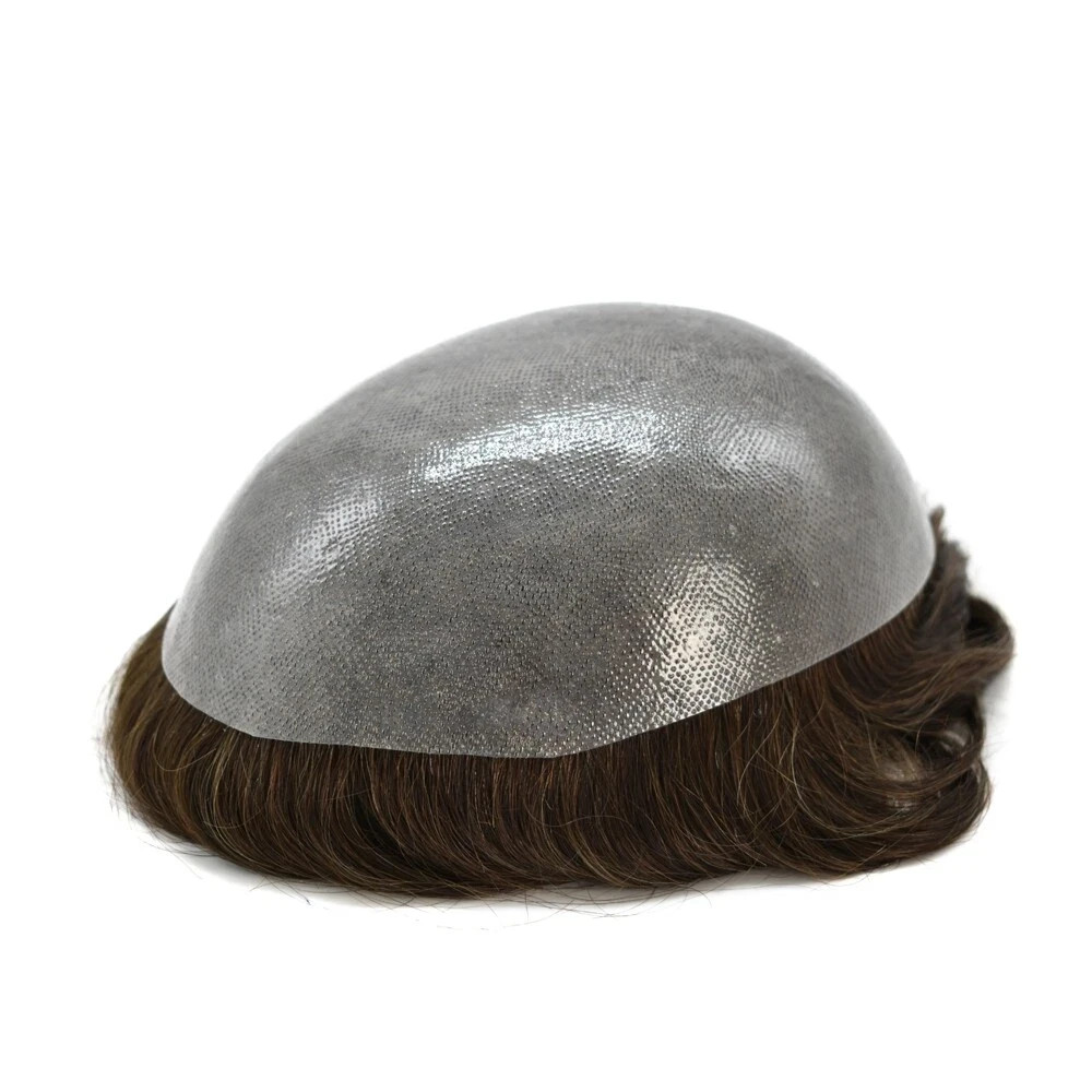Full Poly Toupee for Men Real Human Hairpiece Durable Thin Skin Mens Toupee