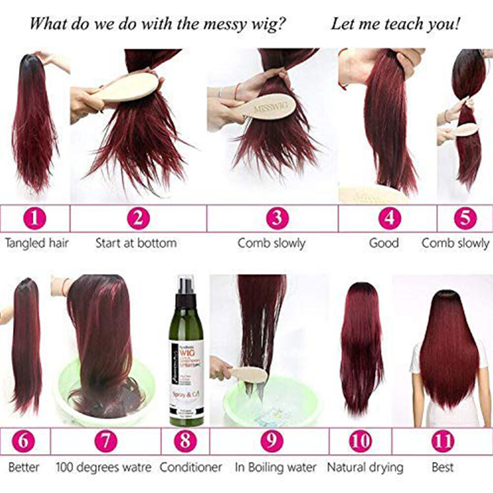Ombre Burgundy Lace Front Wigs Heat Resistant Synthetic Long Straight Hair Soft