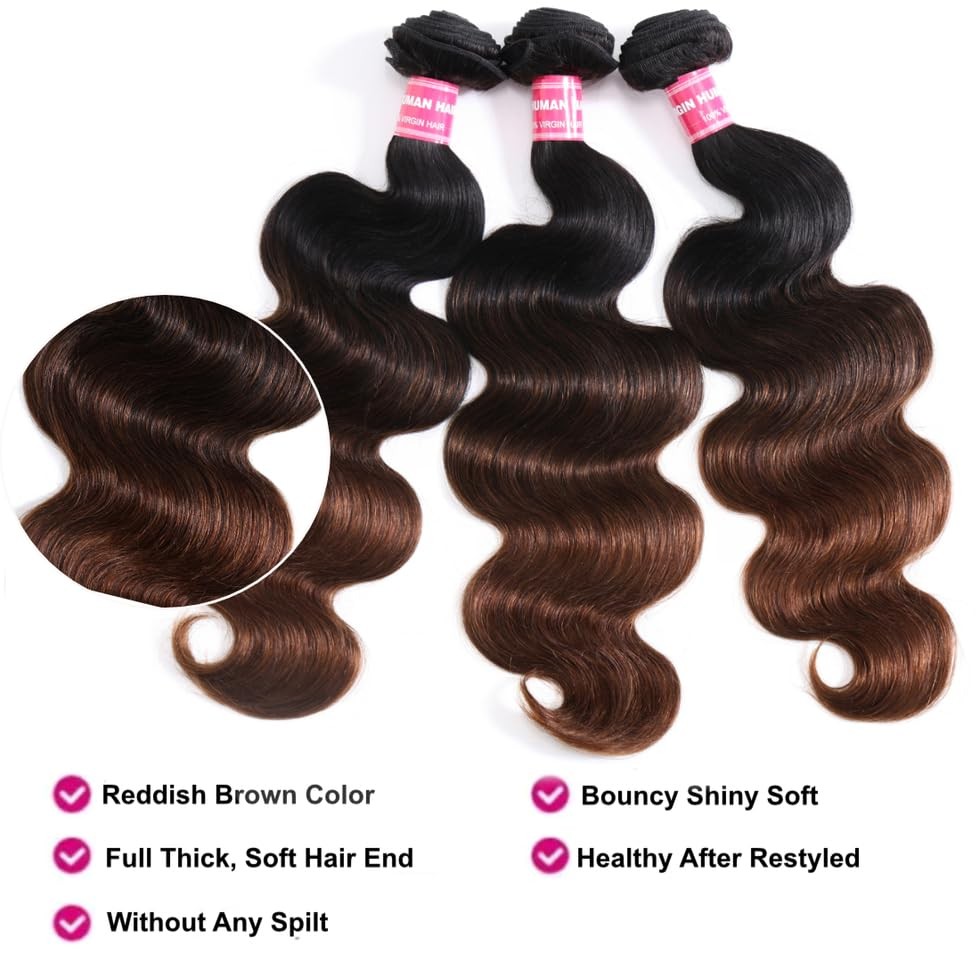 Unice Chestnut Brown Ombre Body Wave Human Hair Weave 1 Bundle 26 Inch