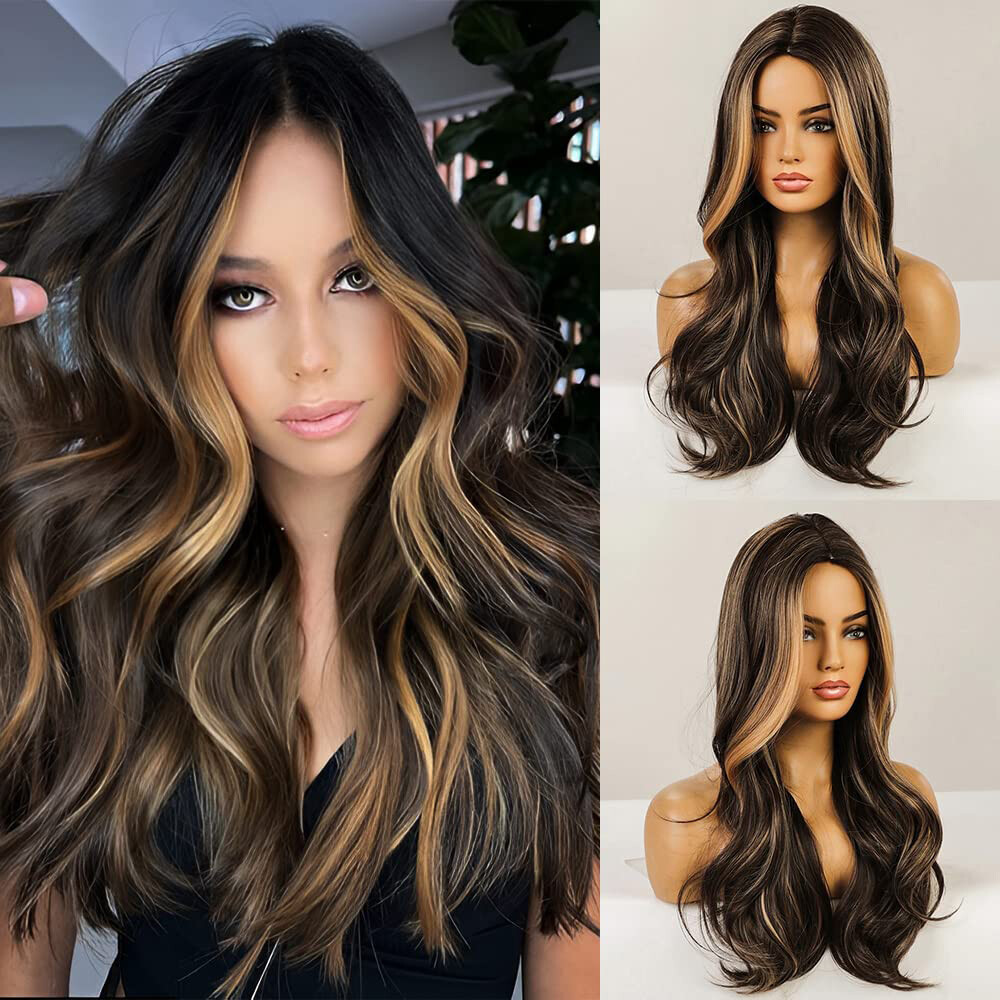Full Wig Long Curly Straight Wavy Synthetic Hair With Blonde Wigs For Women