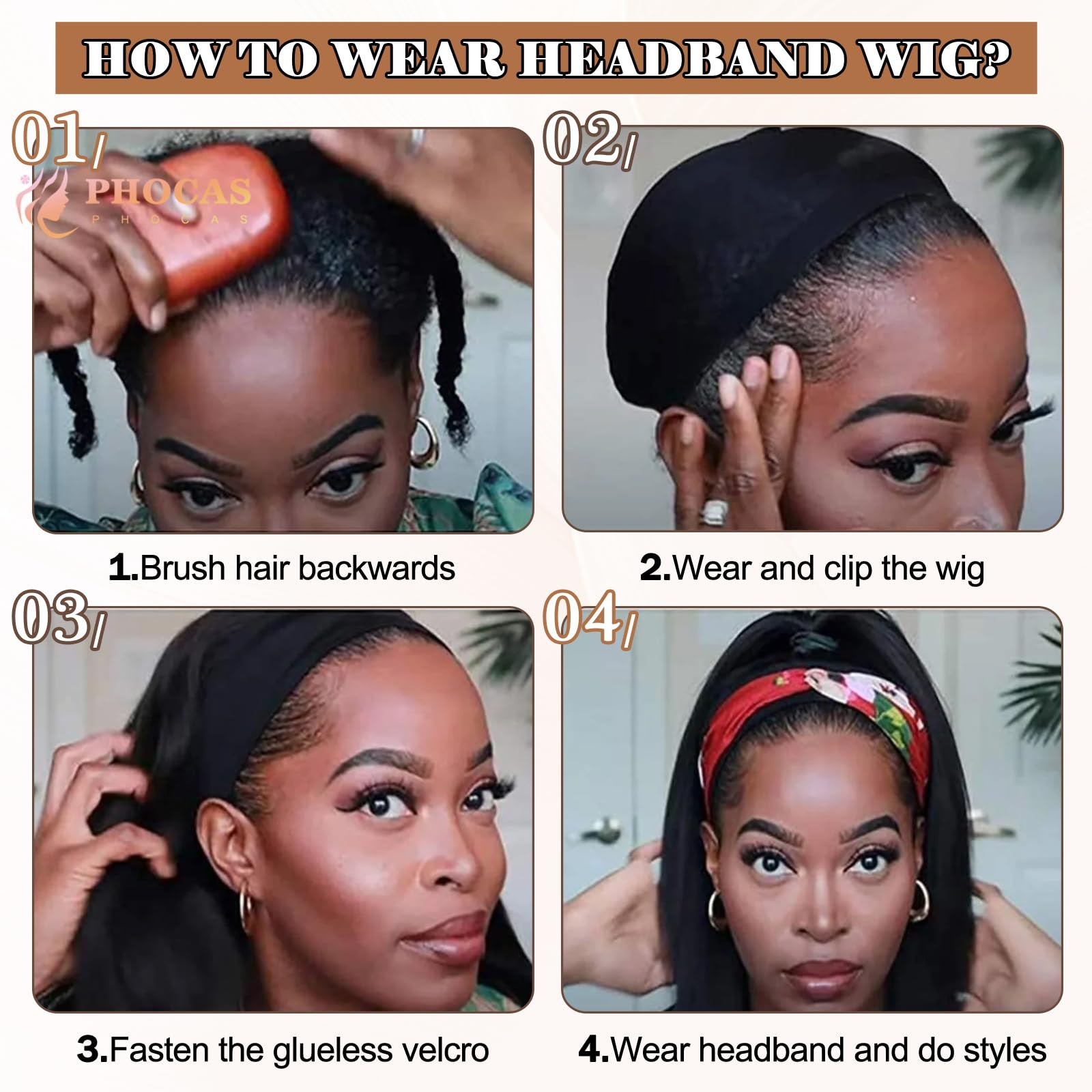 18″ Long Highlight Brown Headband Wigs for Dark Brown Headband with Highlight…