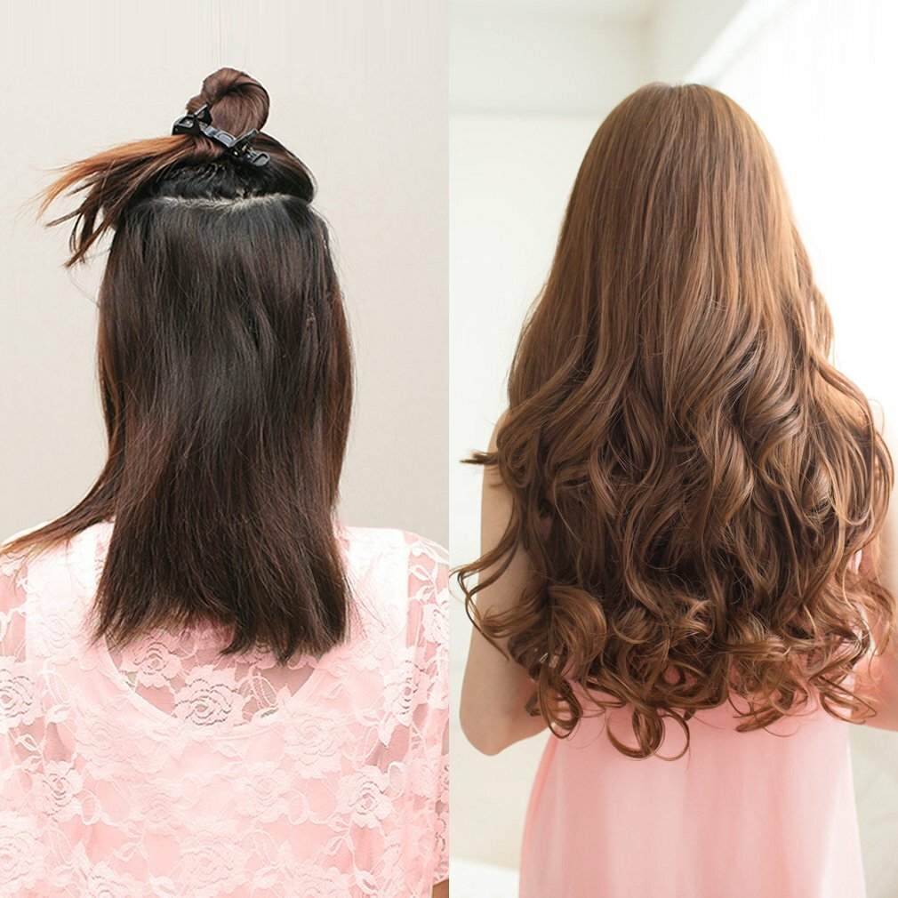 Long Curly Wavy One Piece Clip in Real as Human Hair Extensions Natural THICK US