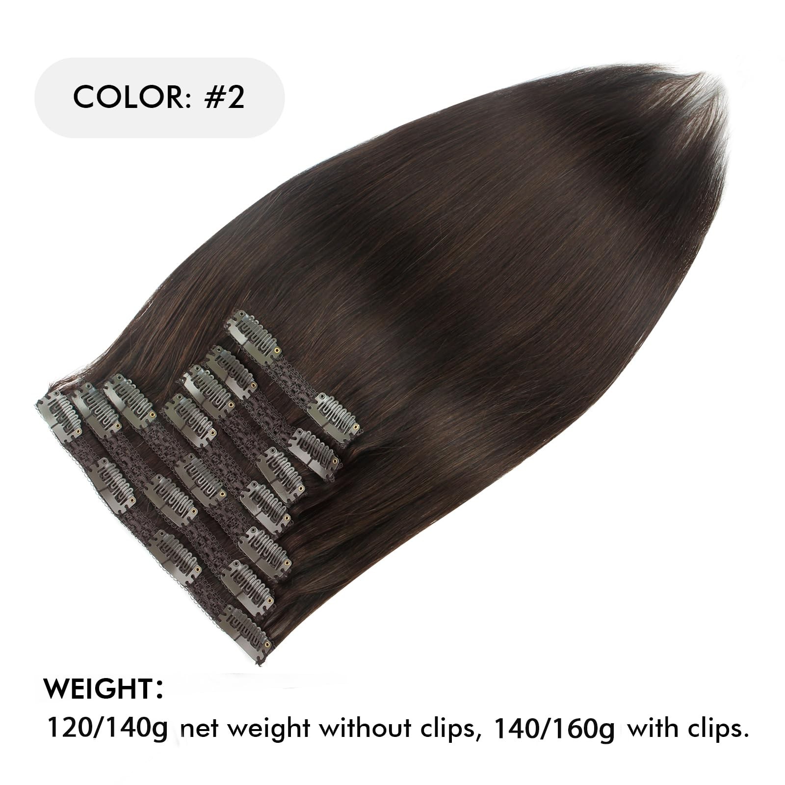 Sixstarhair Clip In Hair Extensions Human Hair Dark Brown 140G Clip In Hair