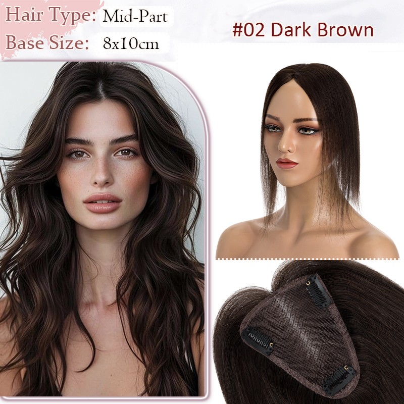 100% Remy Human Hair Women’s Topper Clip In Hairpiece Lace Base Hand tied Toupee
