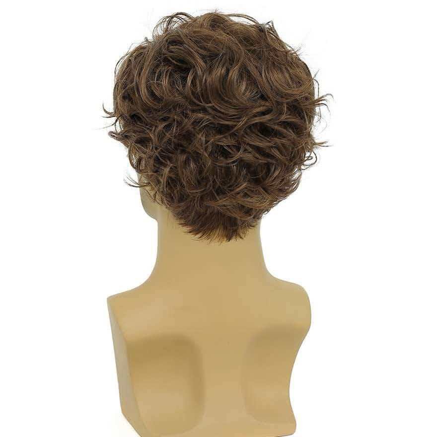 Men’s 6in Short Brown Wavy Wig Full Cosplay Synthetic Heat Resistant Party
