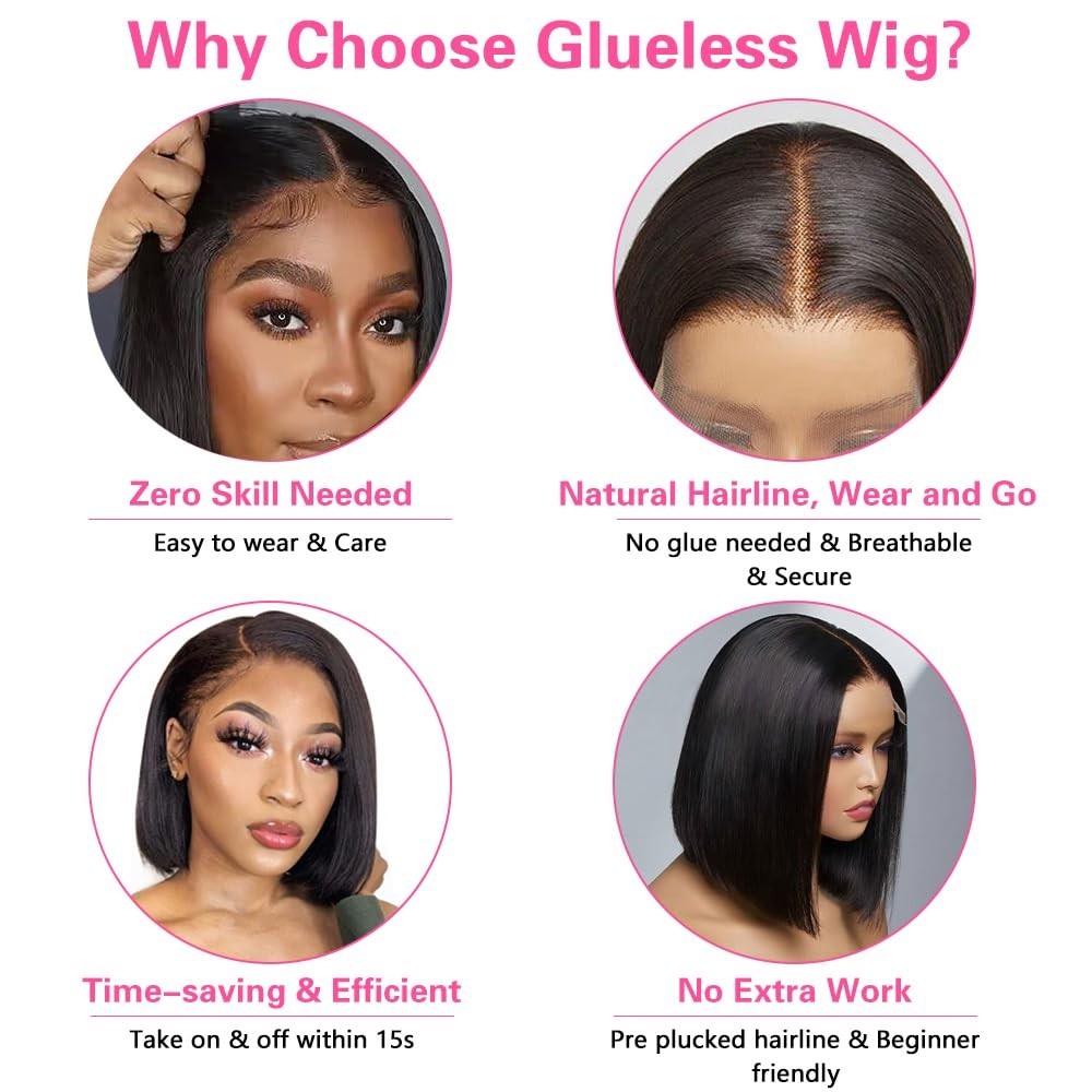 Bob Wig Wear and Go Glueless Human Hair Pre Plucked 4×4 Lace Front Wig Straight