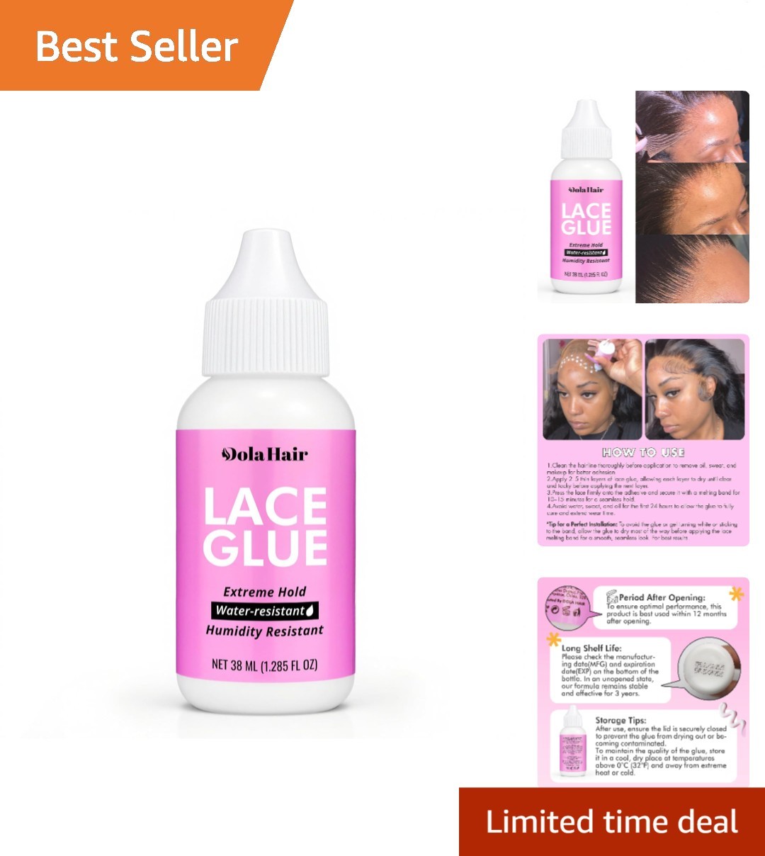 Dolahair Extreme Hold Lace Glue for Wigs, Waterproof, Invisible Bonding, 1.285