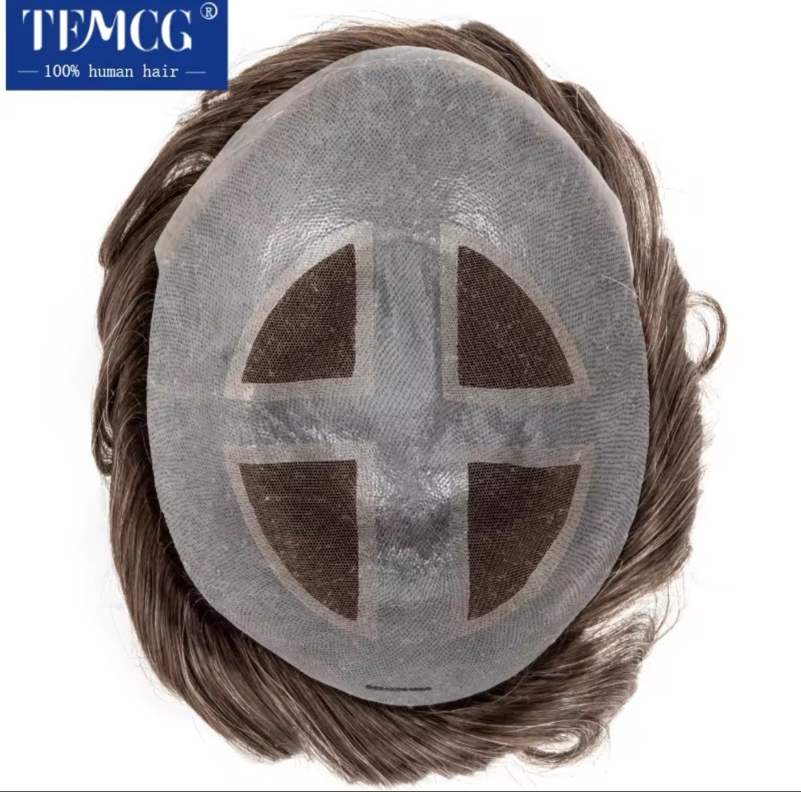 TEMCG Men’s Human Hair Toupee Hairpiece Mono Base Wavy Natural Multi Color