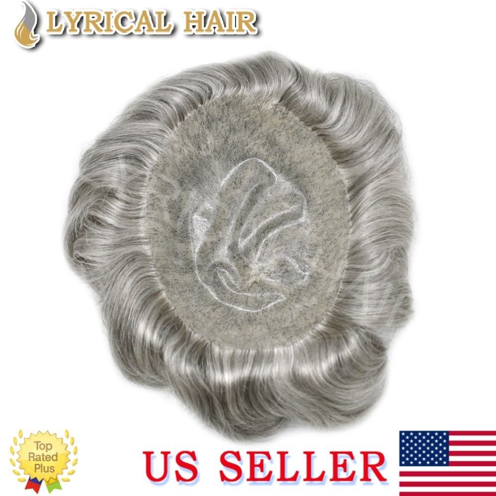Mens Toupee All Poly Skin PU Human Hair Piece Black Brown Grey Replacement Wigs