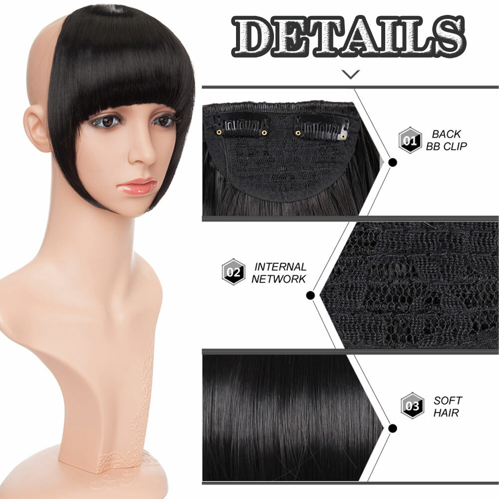 Neat/Side Bangs Real as Human Hair Extensions Clip in Fringe Front Hairpiece USA