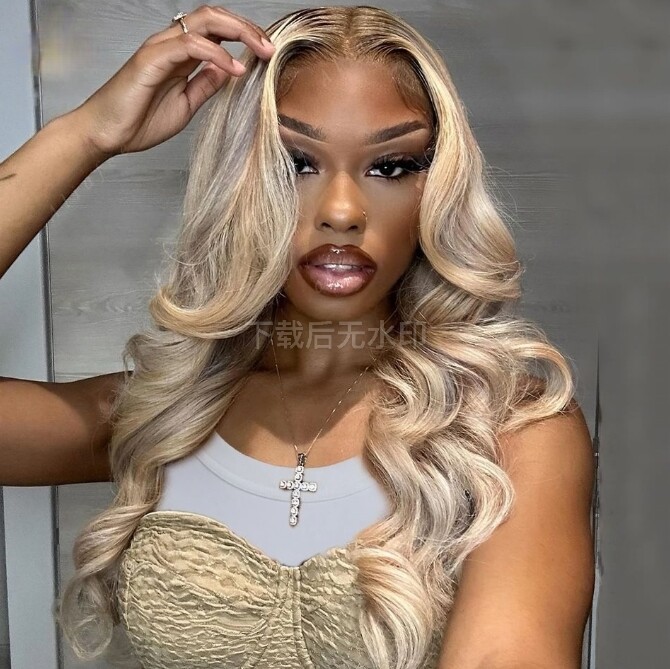 Brown Roots Highlight Blonde Pre Plucked 180% Density Lace Frontal Human Hair