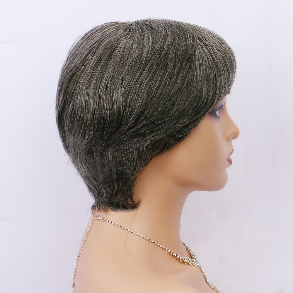 6 Inch Gray Human Hair Wig Short Mechanized Full Cap Wig for Black Women