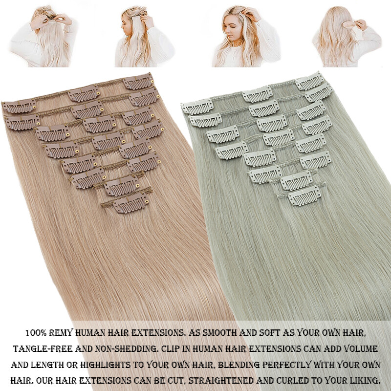 7pcs 15″ 18″ 20″ 22″ Clip In Remy Real 100% Human Hair Extensions Full Head N206