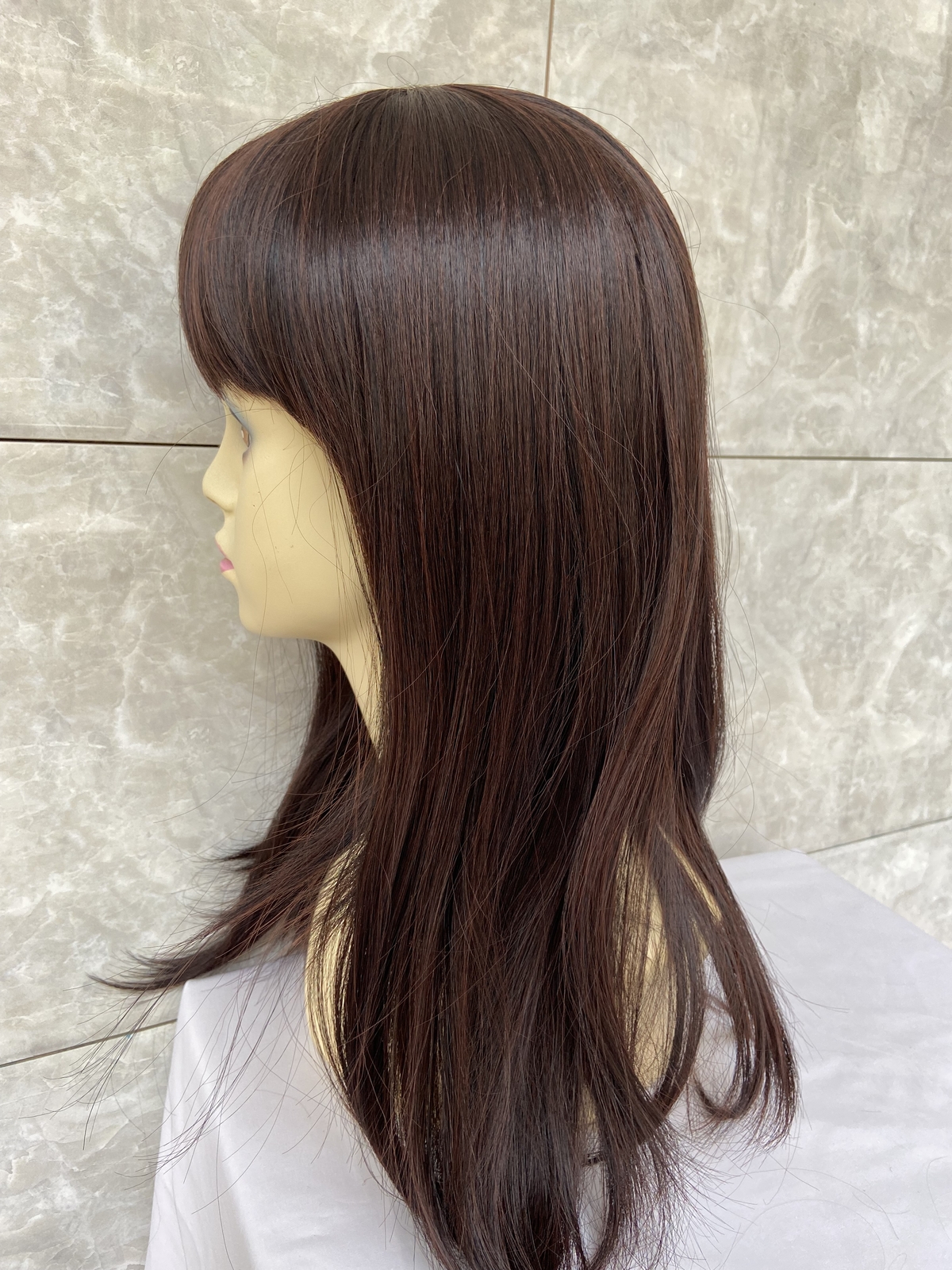 Long Straight Human Hair Blend Heat Ok Wigs Dark Brown Super Soft Natural Wigs