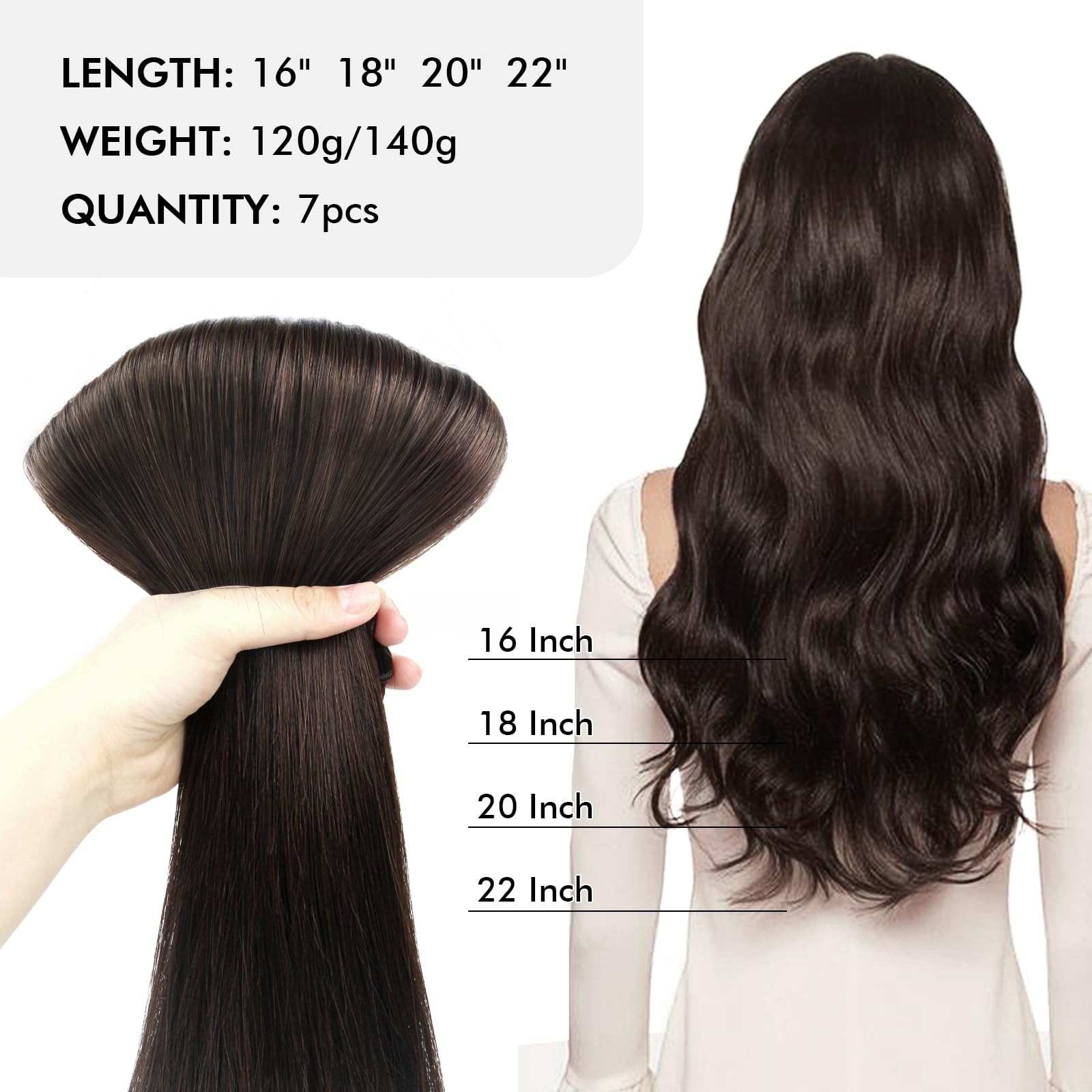 Sixstarhair Clip In Hair Extensions Human Hair Dark Brown 140G Clip In Hair