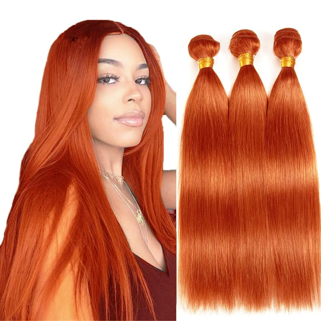 Ginger Orange 350 Human Hair Bundles 10 12 14 Inch Straight Bundles Human Hair 3