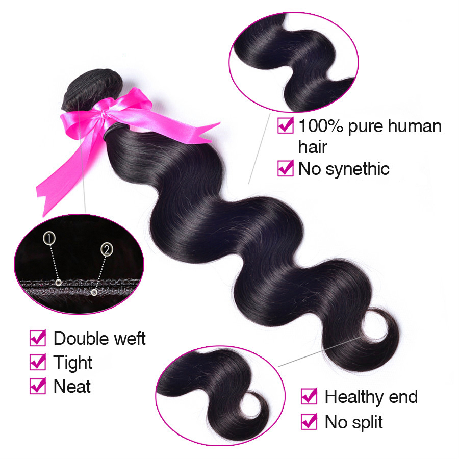 Soft Black Body Wave Brazilian Virgin Human Hair Weave Sew In 1 or 3 Bundles