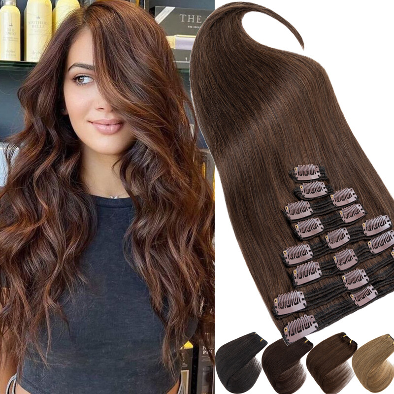 150G Extra Thick Clip In Real Human Hair Extensions Full Head Double Weft Blonde