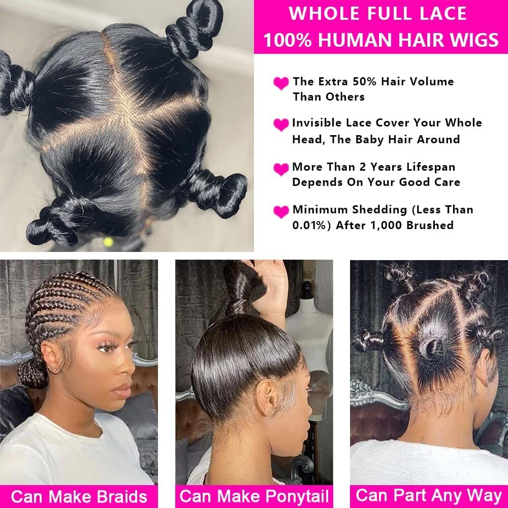 Silky Straight Full Lace Wig Pre Plucked Handmade Human Hair
