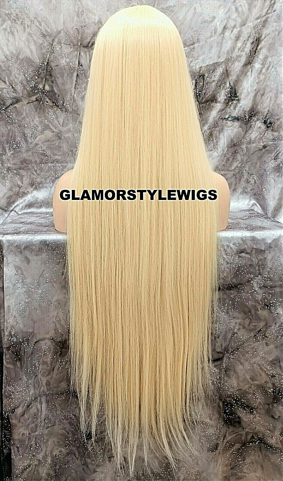 43” FULL WIG LONG LAYERED STRAIGHT W BANGS BLEACH BLONDE HEAT OK #613
