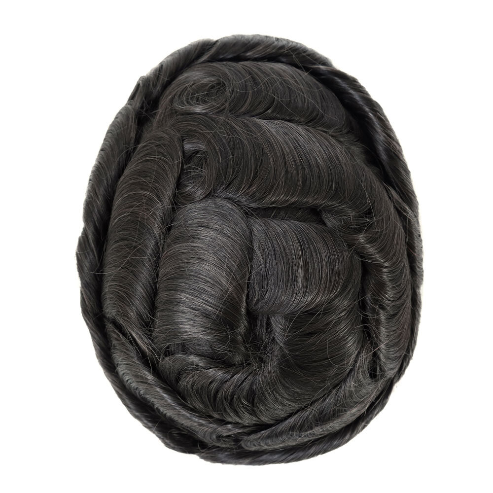 Mens Toupee Human Hair Systems Full Poly Thin Skin Hair Piece Replacement System
