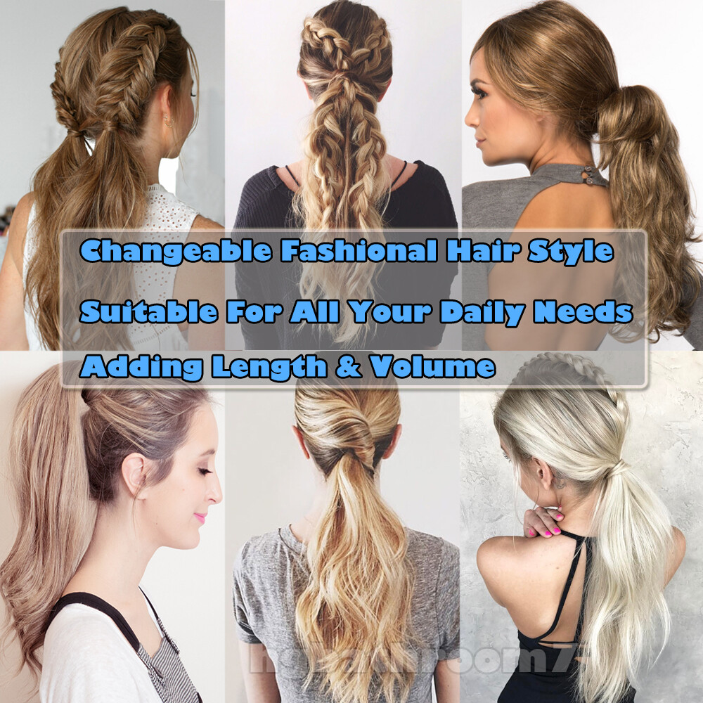 FULL Soft 100% Human Hair Ponytail Clip In Remy Wrap Pony Tail Extensions Thick