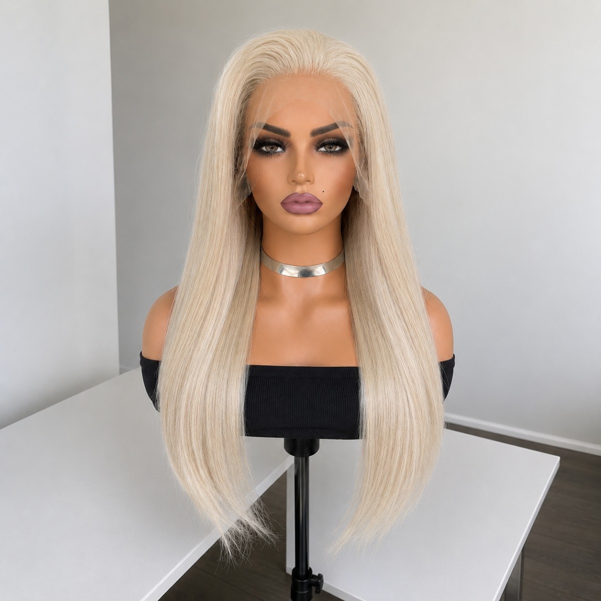 Glue Less Lace Front Wig Heat Resistant Hair Bleach Blonde Long Straight