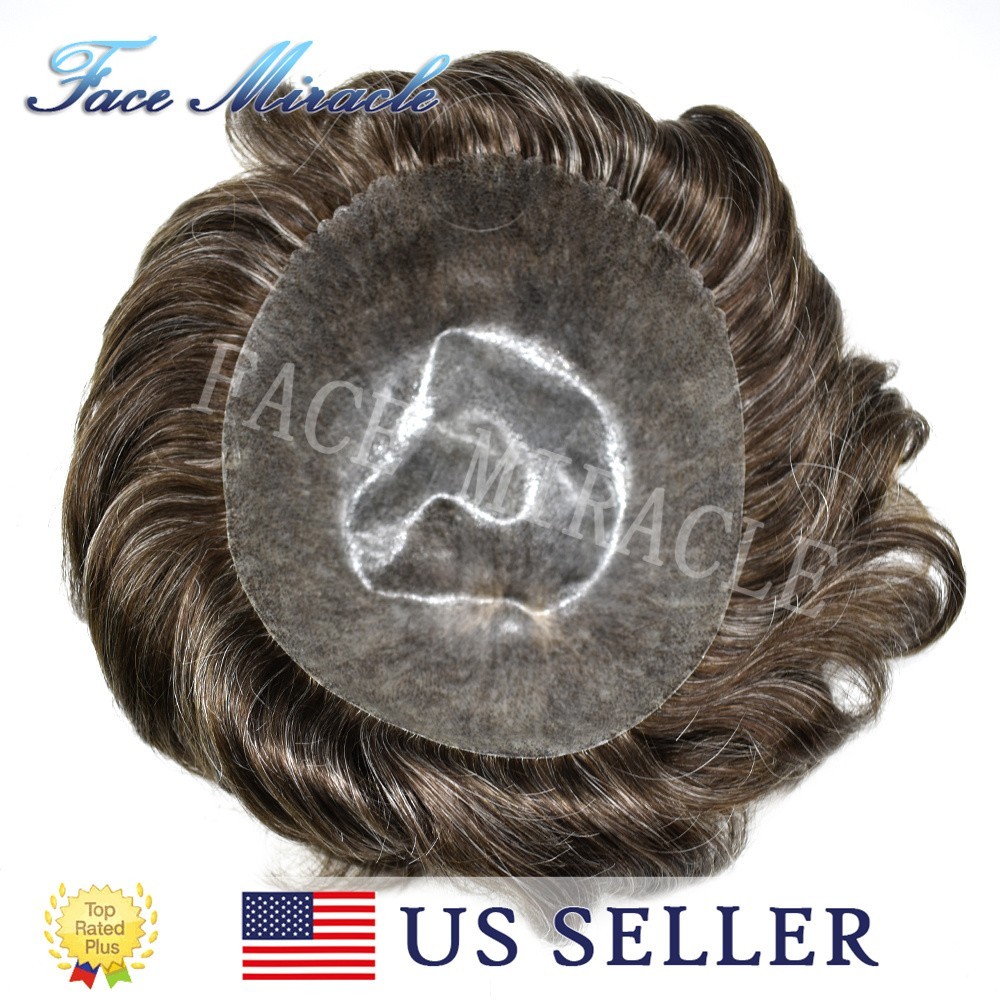 Mens Poly Hairpiece Thin Skin PU Injected Toupee Hair for Men Human Hair System