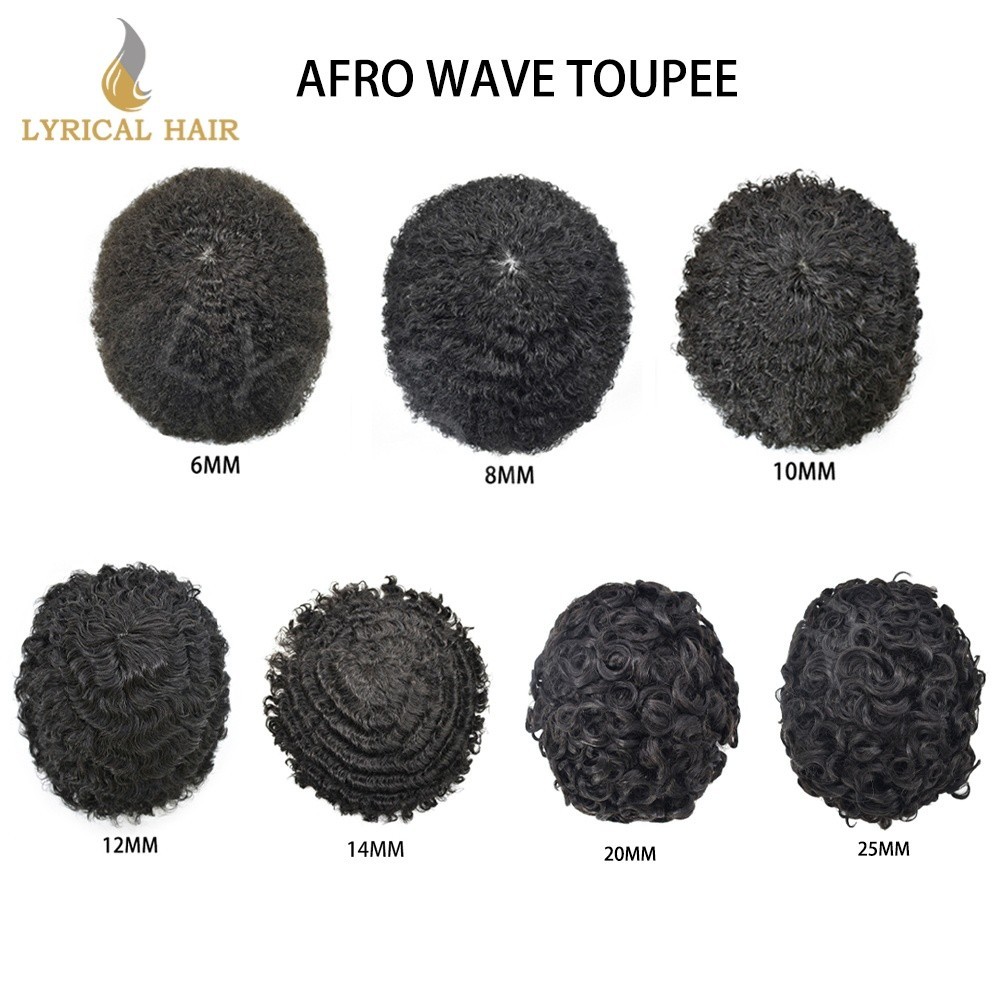 Full PU Afro Toupee For Black Men Human Hair Thin Skin Hair Replacement System