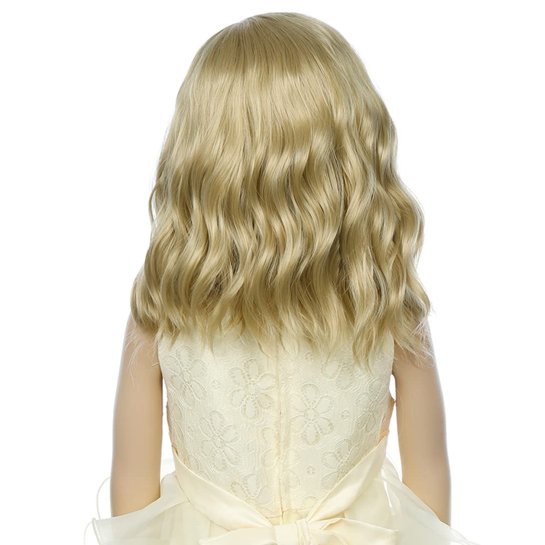 Kids Blonde Wigs Short Wavy Ash Blonde Synthetic Heat Resistant for Girls