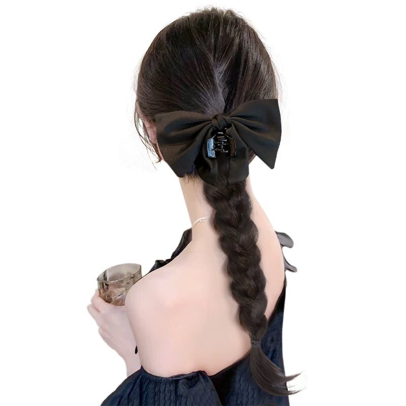 Natural Black Braided Hair wig with Bow clip – Realistic & Easy to Wear
