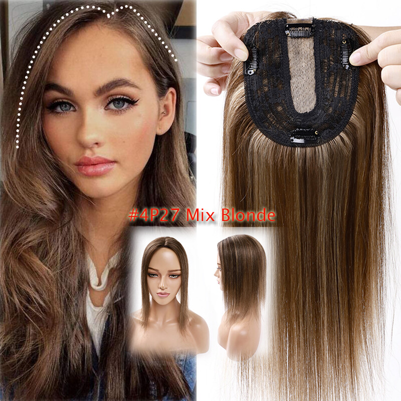 Top Silk Base 100% Remy Human Hair Topper Toupee Top Hairpiece Clip In Bangs Wig